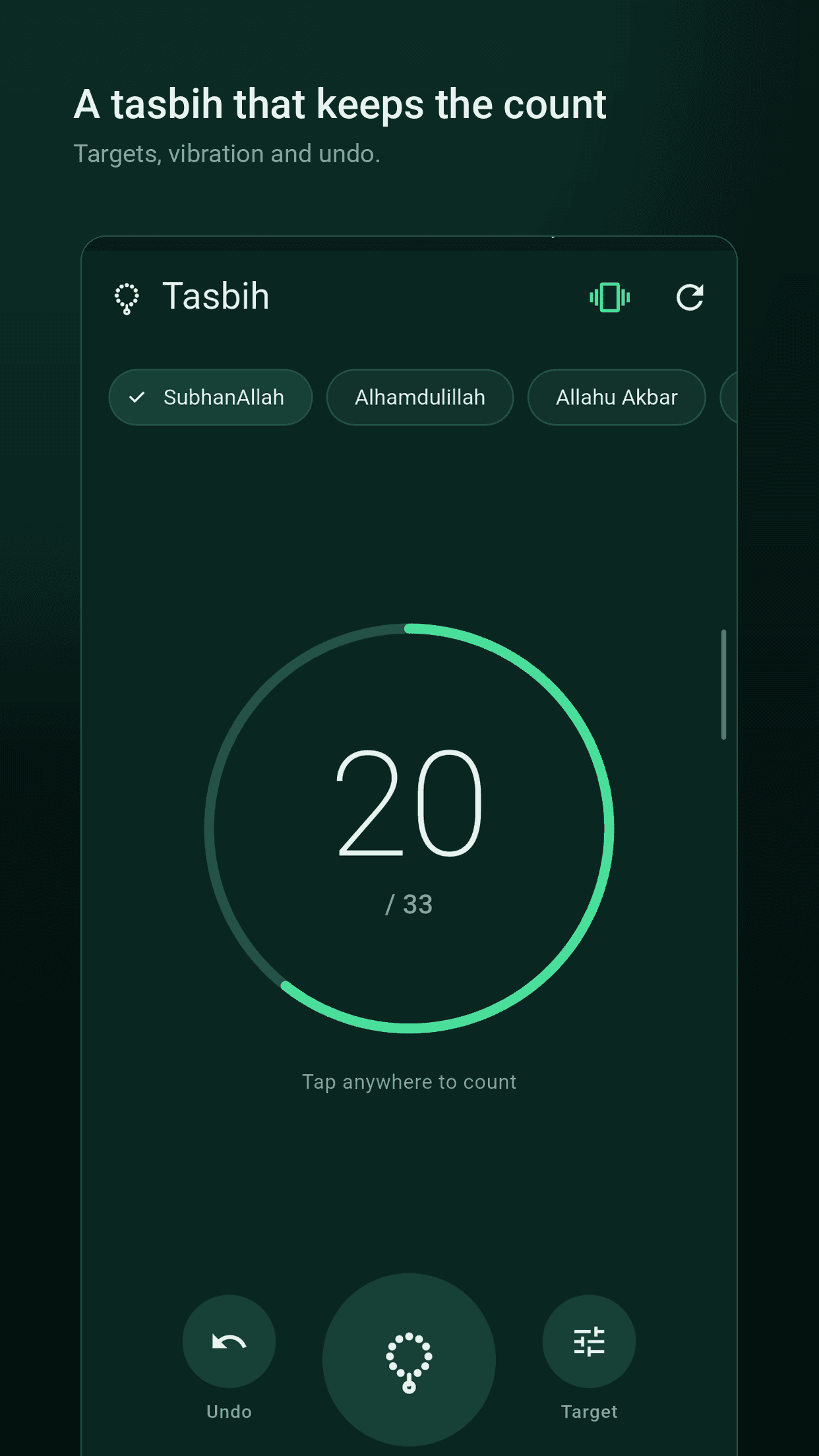 Tasbih counter with haptic feedback